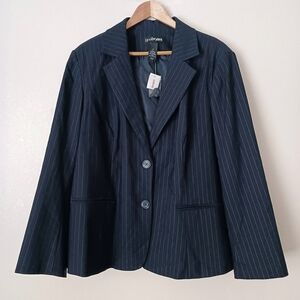 Lane Bryant Navy Pinstripe Single Breasted Blazer Jacket Women's Size 24